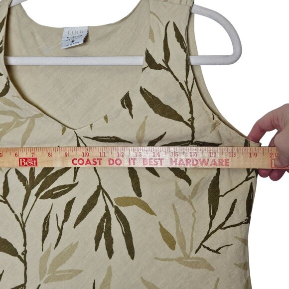 Click CMC Womens Beige Tan & Olive Leaf Print Linen Tank Top Flowy Lagenlook - Picture 7 of 8
